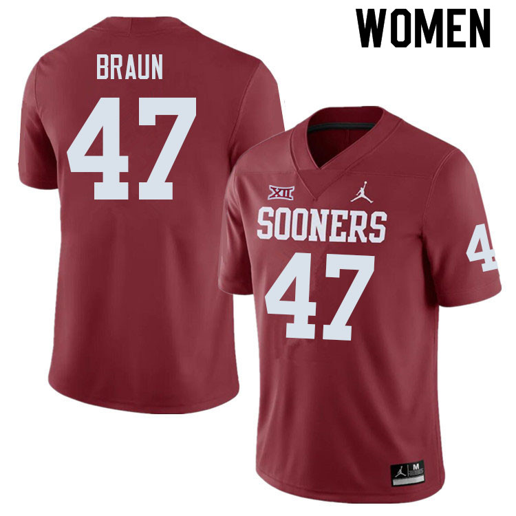 Women #47 Brady Braun Oklahoma Sooners College Football Jerseys Sale-Crimson